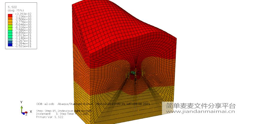 ABAQUS分岔隧道连拱段三维开挖支护模型（含CAE，inp，odb结果文件）的图5