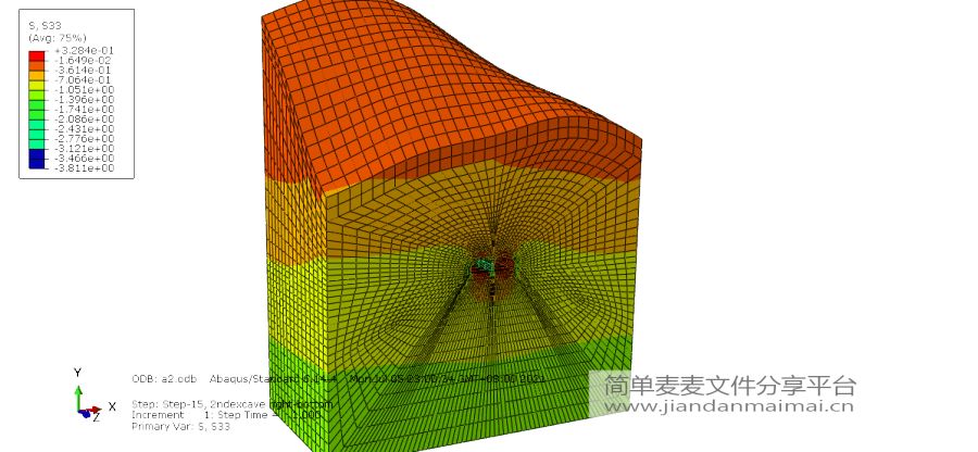 ABAQUS分岔隧道连拱段三维开挖支护模型（含CAE，inp，odb结果文件）的图3